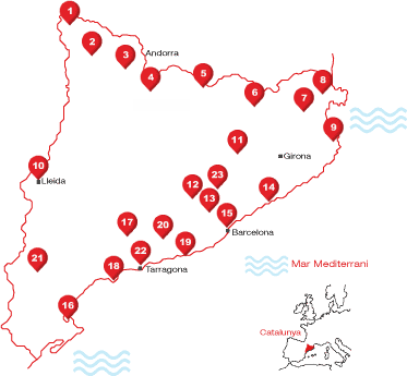 Mapa de Catalunya amb les destinacions accessibles